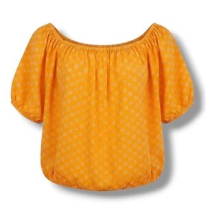 Ava & Viv Plus Size Orange Puff Sleeve Blouse Women’s X 14W Linen Rayon NWOT